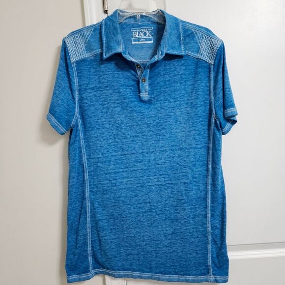 Buckle Black Burnout Polo Shirt Men’s Large Blue Short Sleeves Embroidered EUC - Picture 1 of 7